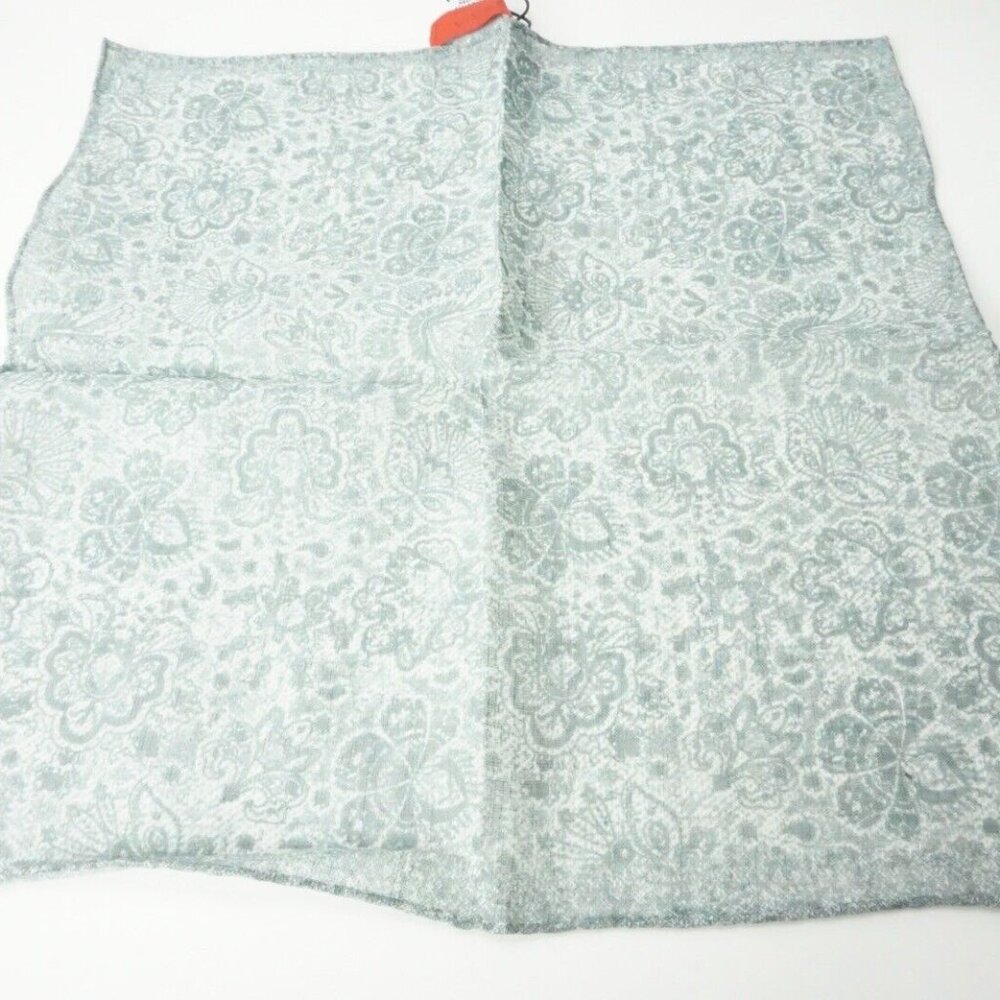Isaia Gray Floral Paisley Linen Blend Pocket Square Italy New